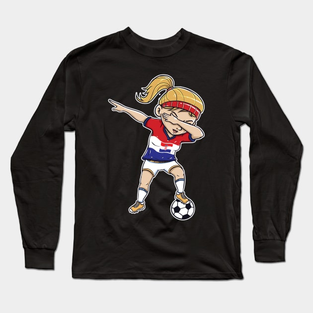 Dabbing Soccer Player Funny Croatia Fan T-Shirt girl Long Sleeve T-Shirt by Pummli